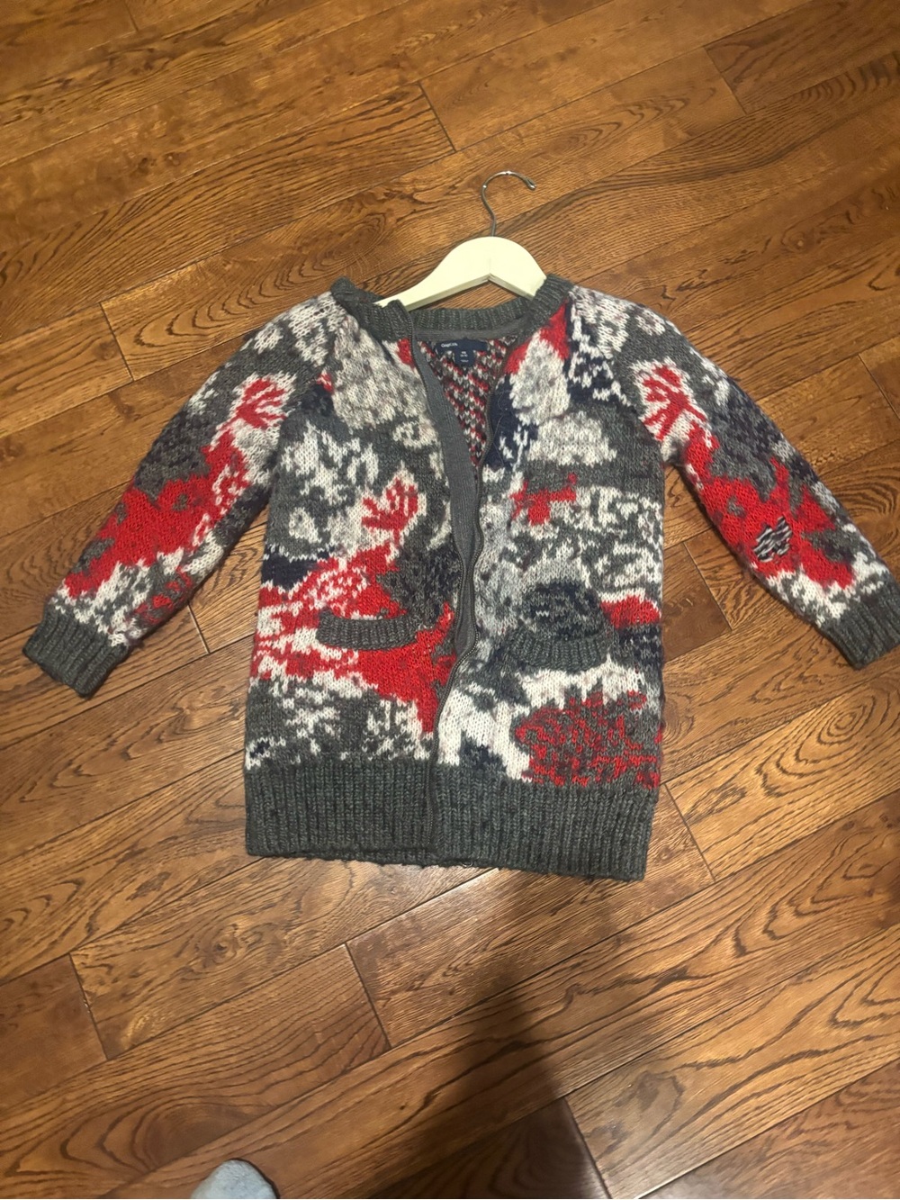 GAP Gray, Red and White Kids Knit Cardigan
